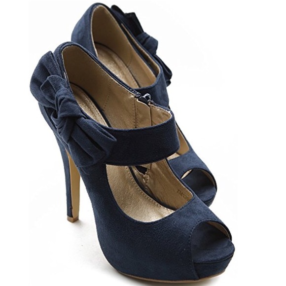 Platform Open Toe High Heel Ribbon Accent Pump - Picture 6 of 8